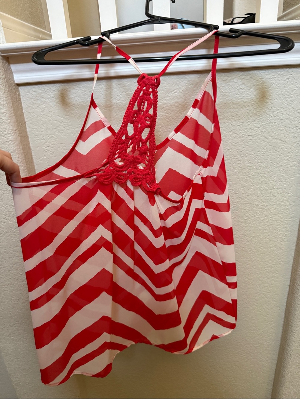 Source Unknown Red and White Striped Crochet-Back Cami